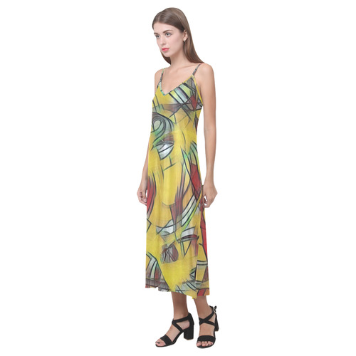 abstract joy 5 by JamColors V-Neck Open Fork Long Dress(Model D18)