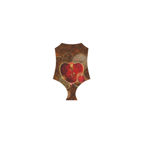 Steampunk, valentines heart with gears Strap Swimsuit ( Model S05)
