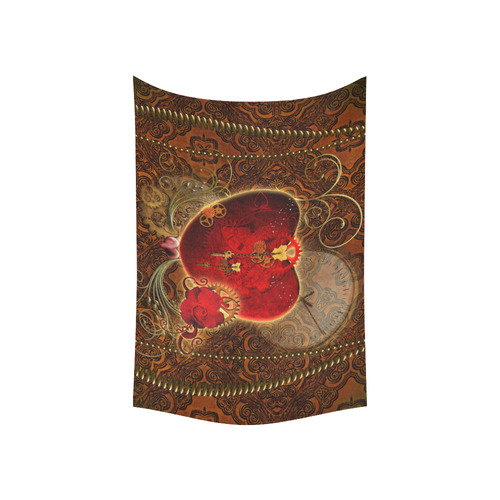 Steampunk, valentines heart with gears Cotton Linen Wall Tapestry 60"x 40"