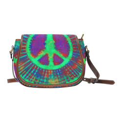 Psychedelic Tie Dye Green Peace Sign Saddle Bag/Small (Model 1649) Full Customization