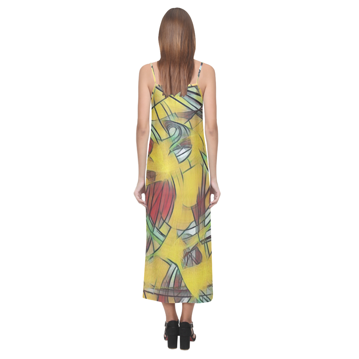 abstract joy 5 by JamColors V-Neck Open Fork Long Dress(Model D18)