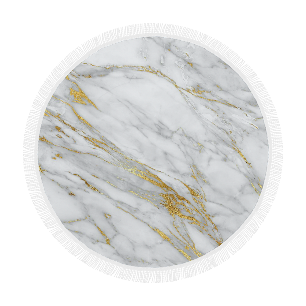 italian Marble, white and gold Circular Beach Shawl 59"x 59"