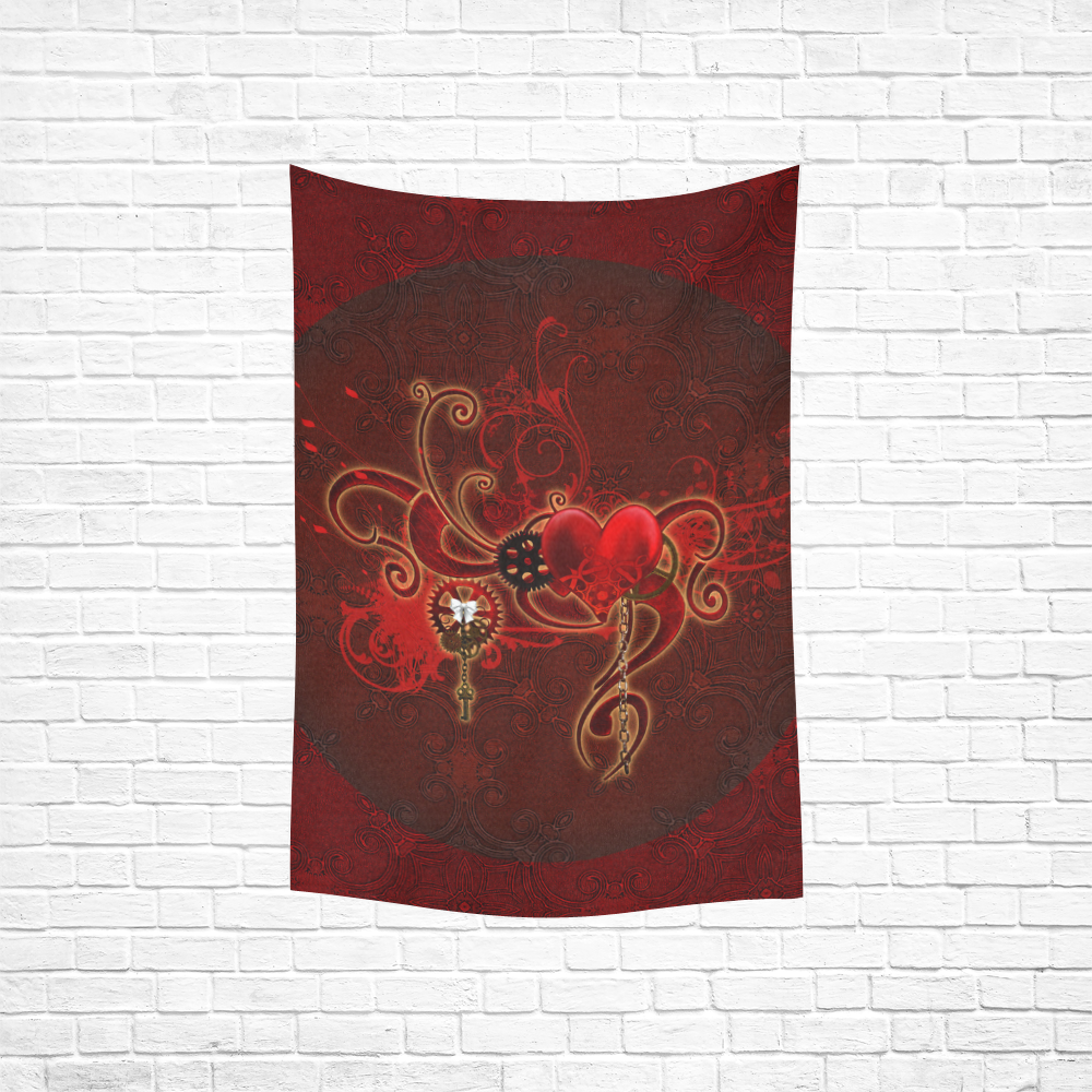 Wonderful steampunk design with heart Cotton Linen Wall Tapestry 40"x 60"