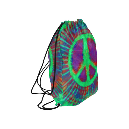 Psychedelic Tie Dye Green Peace Sign Large Drawstring Bag Model 1604 (Twin Sides)  16.5"(W) * 19.3"(H)