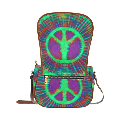 Psychedelic Tie Dye Green Peace Sign Saddle Bag/Large (Model 1649)