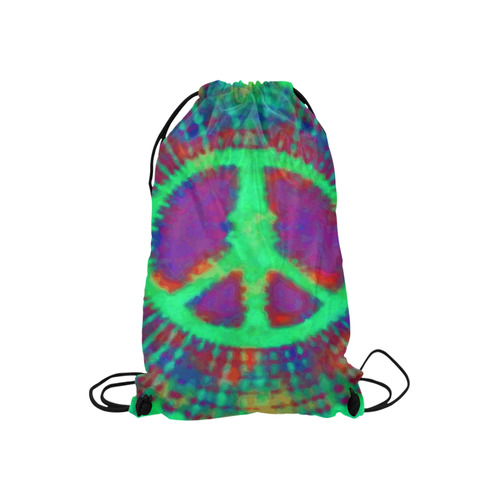 Psychedelic Tie Dye Green Peace Sign Small Drawstring Bag Model 1604 (Twin Sides) 11"(W) * 17.7"(H)