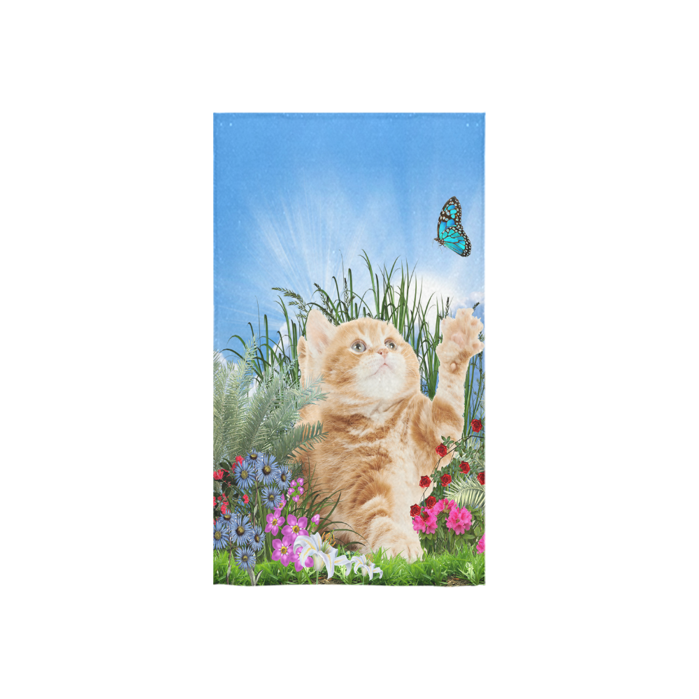 Butterfly  playing with kitty Custom Towel 16"x28"