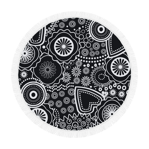 black and white pattern Circular Beach Shawl 59"x 59"