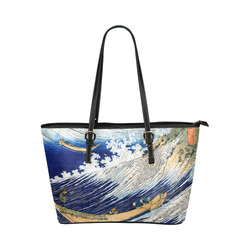 Hokusai Ocean Waves Japanese Fine Ukiyo-e Leather Tote Bag/Large (Model 1651)