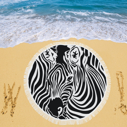 zebra opart, black and white Circular Beach Shawl 59"x 59"