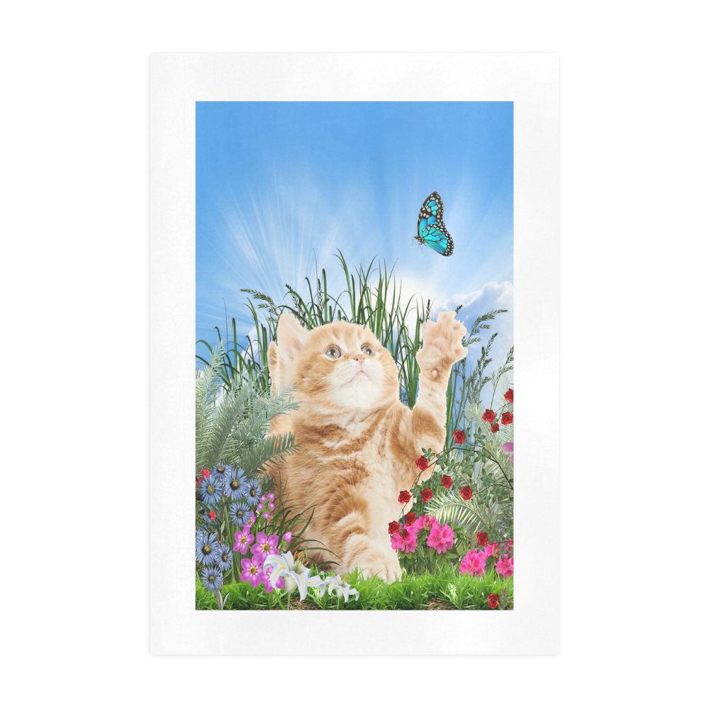Butterfly  playing with kitten Art Print 19‘’x28‘’