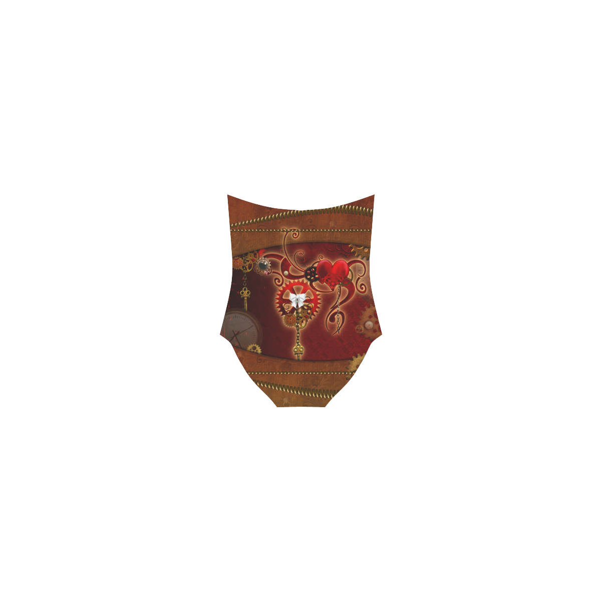 steampunk, hearts, clocks and gears Strap Swimsuit ( Model S05)