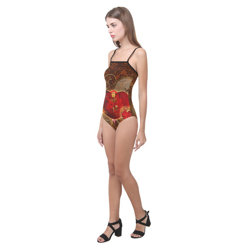 Steampunk, valentines heart with gears Strap Swimsuit ( Model S05)