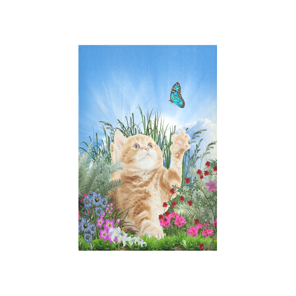 Butterfly  playing with kitty Cotton Linen Wall Tapestry 40"x 60"