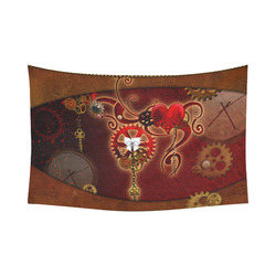 steampunk, hearts, clocks and gears Cotton Linen Wall Tapestry 90"x 60"