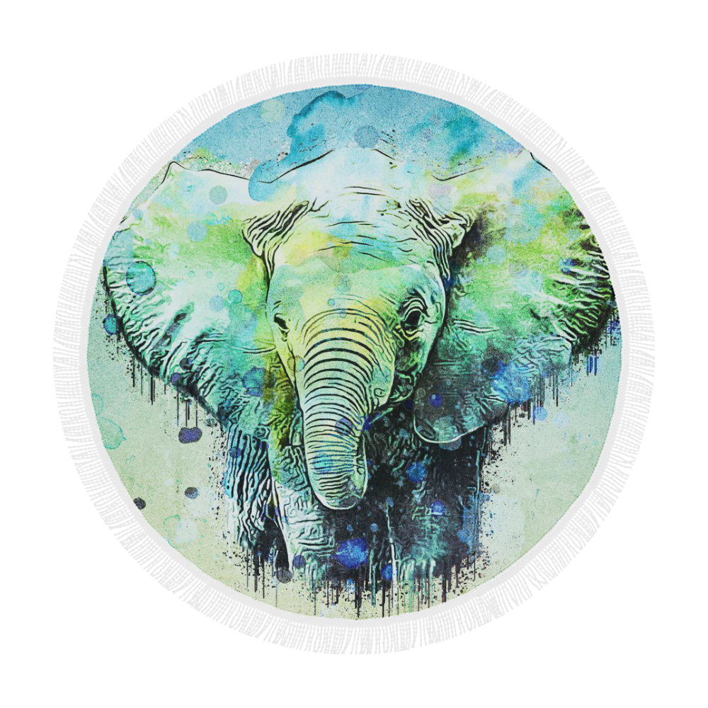 watercolor elephant Circular Beach Shawl 59"x 59"