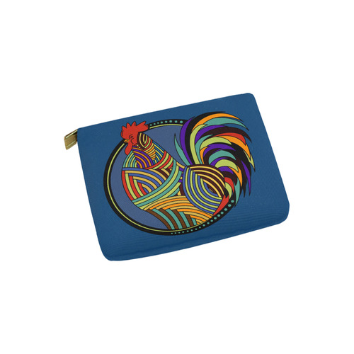Geometric Art Colorful Rooster Button Carry-All Pouch 6''x5''
