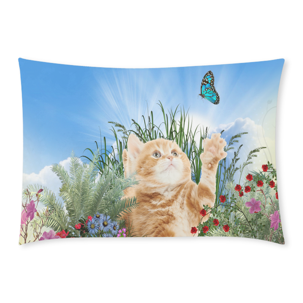 Butterfly  playing with kitty Custom Rectangle Pillow Case 20x30 (One Side)
