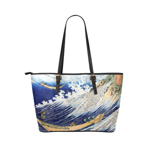 Hokusai Ocean Waves Japanese Fine Ukiyo-e Leather Tote Bag/Large (Model 1651)
