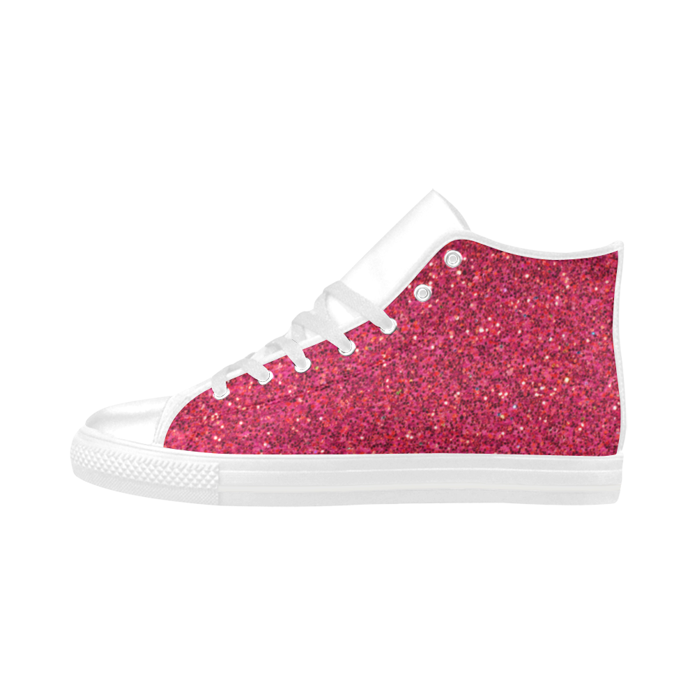 Pink Glitter Aquila High Top Microfiber Leather Women's Shoes (Model 032)