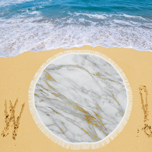 italian Marble, white and gold Circular Beach Shawl 59"x 59"