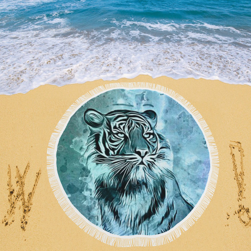 Watercolor Tiger Circular Beach Shawl 59"x 59"