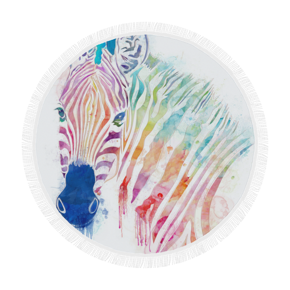 watercolor rainbow zebra Circular Beach Shawl 59"x 59"