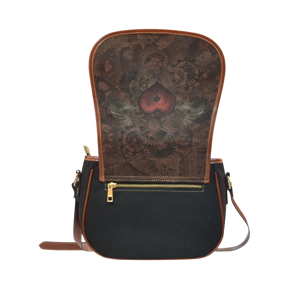 Awesome Steampunk Heart In Vintage Look Saddle Bag/Small (Model 1649)(Flap Customization)