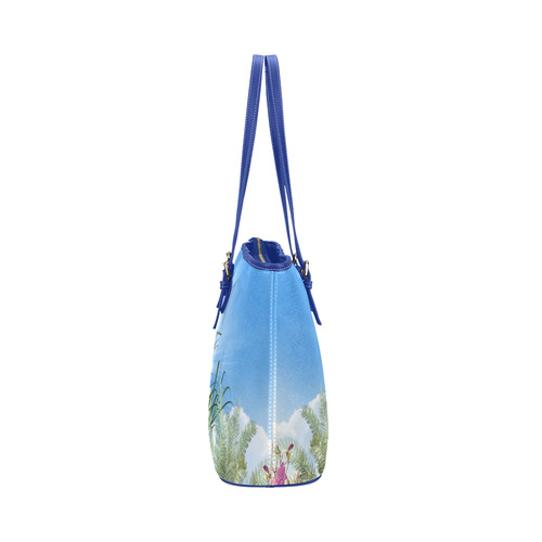 Butterfly playing with kitty Leather Tote Bag/Small (Model 1651)
