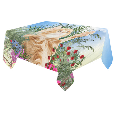Butterfly  playing with kitten Cotton Linen Tablecloth 60"x 84"