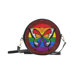 Dot Rainbow Flag Stripes Butterfly Silhouette Round Sling Bag (Model 1647)