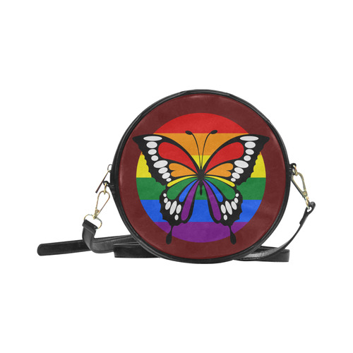 Dot Rainbow Flag Stripes Butterfly Silhouette Round Sling Bag (Model 1647)