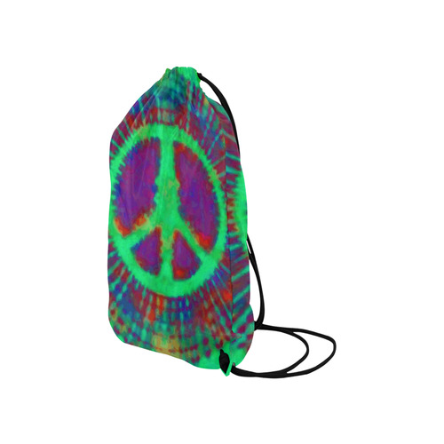 Psychedelic Tie Dye Green Peace Sign Small Drawstring Bag Model 1604 (Twin Sides) 11"(W) * 17.7"(H)