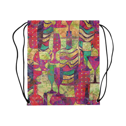 Colorful Abstract Bottles and Wine Glasses Large Drawstring Bag Model 1604 (Twin Sides)  16.5"(W) * 19.3"(H)