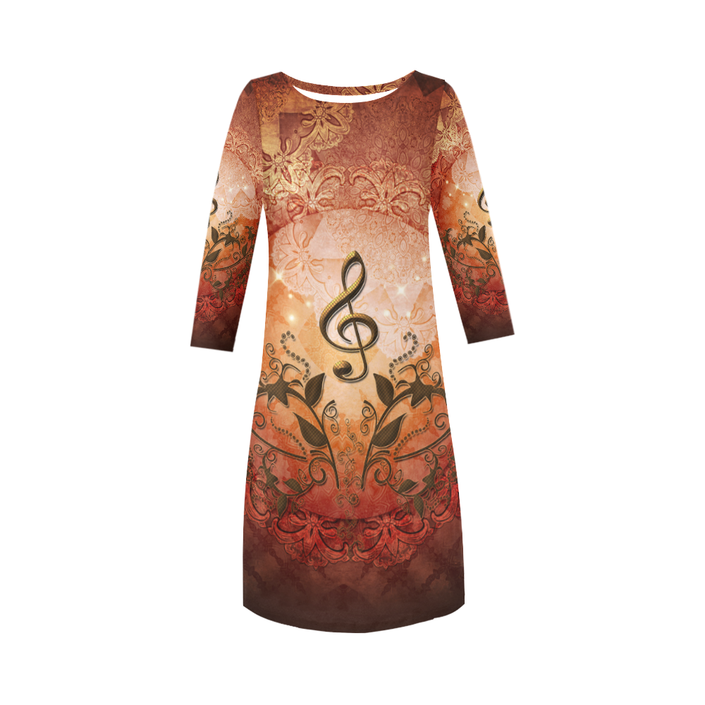 Music, clef on antique design Round Collar Dress (D22)