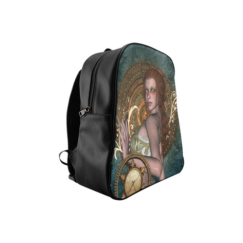 The steampunk lady with awesome eyes, clocks School Backpack (Model 1601)(Small)