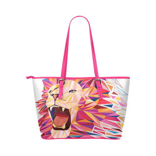 lion roaring polygon triangles Leather Tote Bag/Small (Model 1651)
