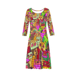 Cute Colorful Owls Nature Pattern Elbow Sleeve Ice Skater Dress (D20)