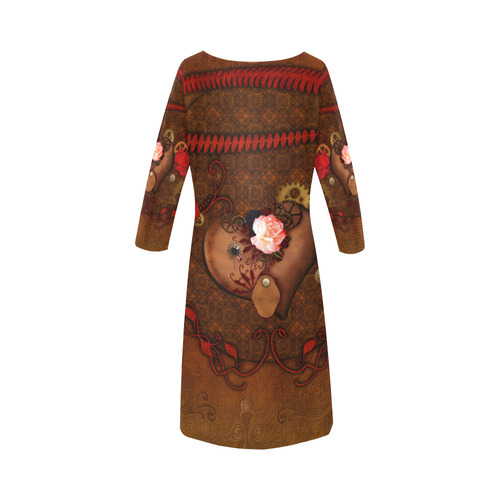 Steampunk heart with roses, valentines Round Collar Dress (D22)
