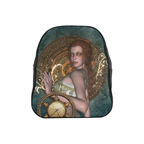 The steampunk lady with awesome eyes, clocks School Backpack (Model 1601)(Small)
