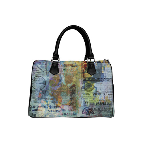 Old Newspaper Colorful Painting Splashes Boston Handbag (Model 1621)