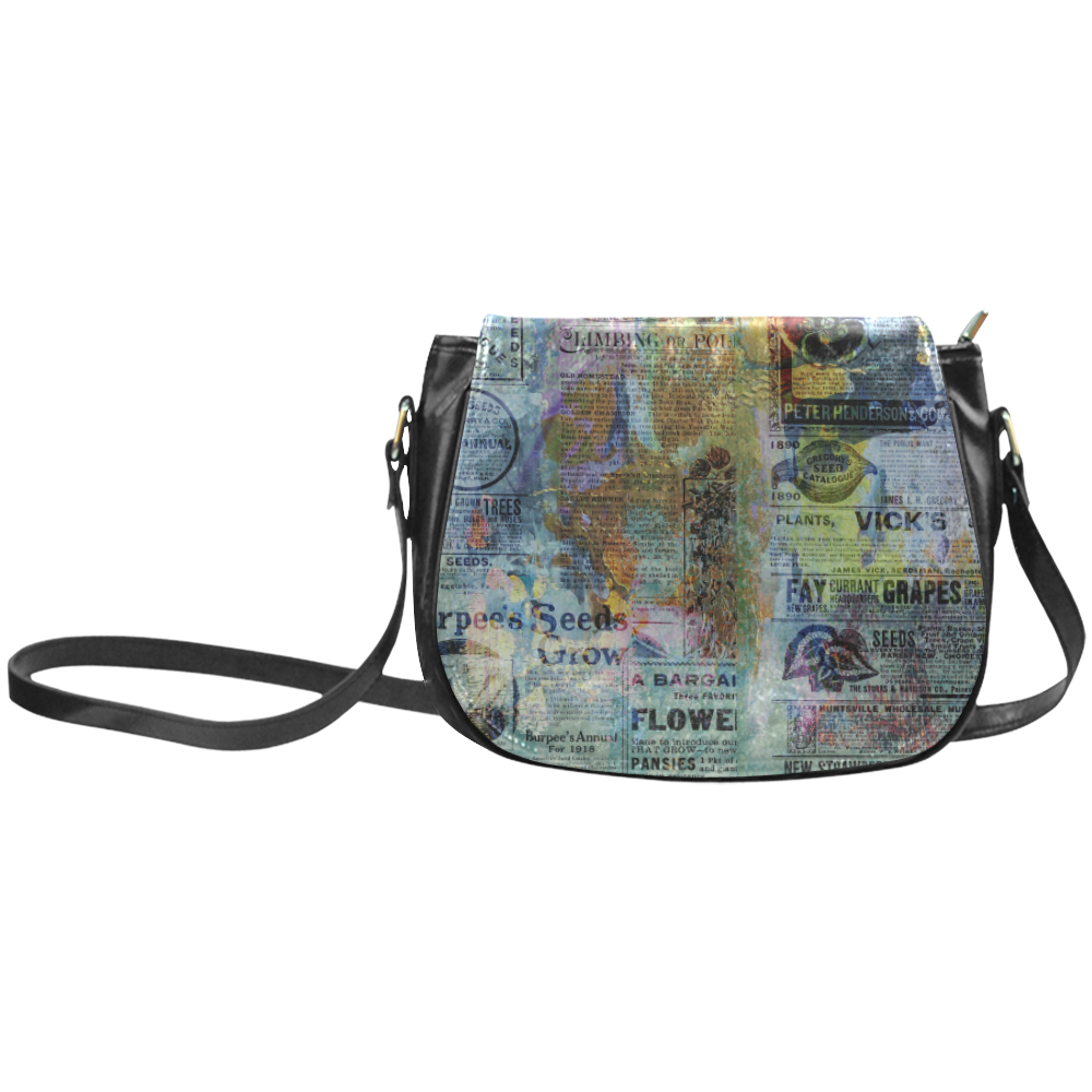 Old Newspaper Colorful Painting Splashes Classic Saddle Bag/Small (Model 1648)