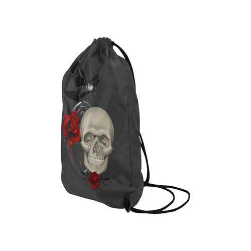 Gothic Skull With Raven And Roses Small Drawstring Bag Model 1604 (Twin Sides) 11"(W) * 17.7"(H)