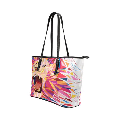 lion roaring polygon triangles Leather Tote Bag/Small (Model 1651)