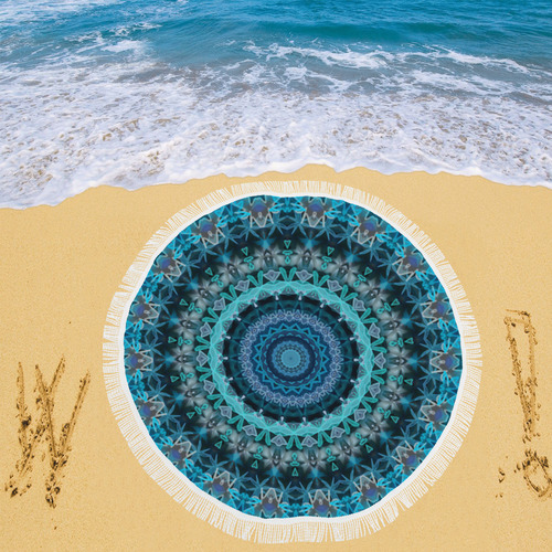 Aqua Kaleidoscope At Night Circular Beach Shawl 59"x 59"