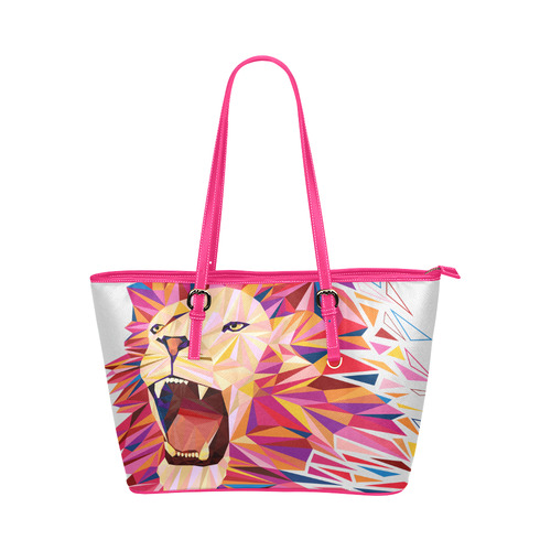 lion roaring polygon triangles Leather Tote Bag/Large (Model 1651)