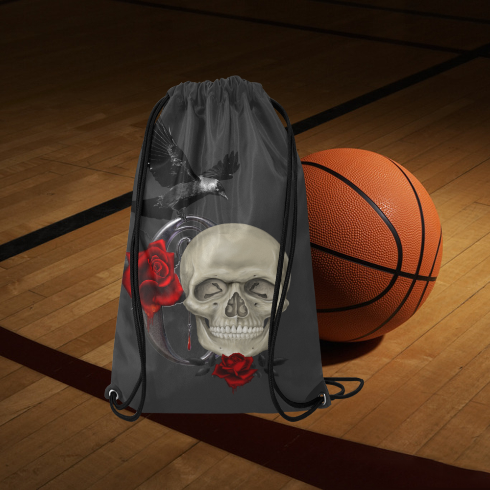 Gothic Skull With Raven And Roses Small Drawstring Bag Model 1604 (Twin Sides) 11"(W) * 17.7"(H)