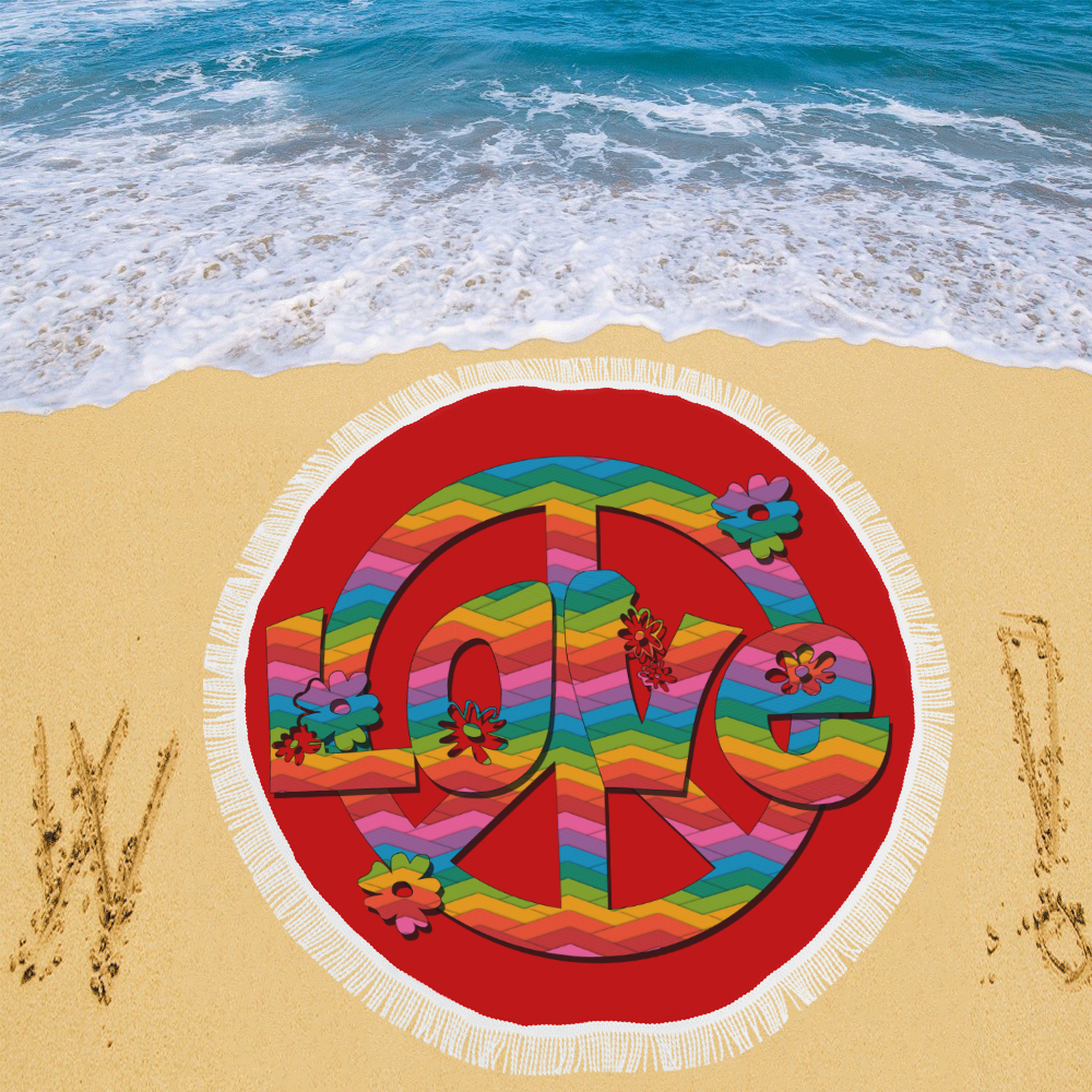Colorful Love and Peace Circular Beach Shawl 59"x 59"