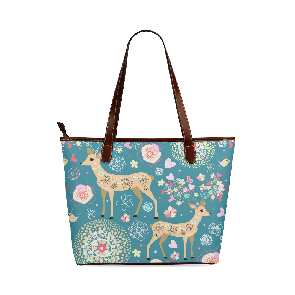 Love Birds Hearts Flowers Deer Valentine Shoulder Tote Bag (Model 1646)