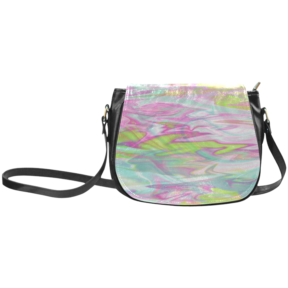 Pastel Iridescent Marble Waves Pattern Classic Saddle Bag/Small (Model 1648)